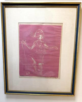 Signed Woodblock Print In Pink 