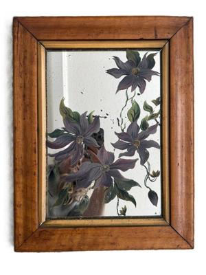 Antique Mirror Hand-Painted With Clematis Design