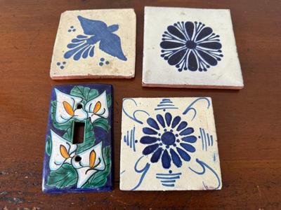 Grouping Of Mexican Pottery Tiles & Switchplate 
