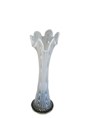 Antique Fenton Boggy Bayou Swung Glass Vase In Opalescent French White 