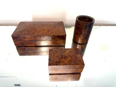 Trio Of Burlwood Desktop Items 