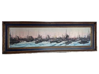 Panoramic Midcentury Sailboat Painting 