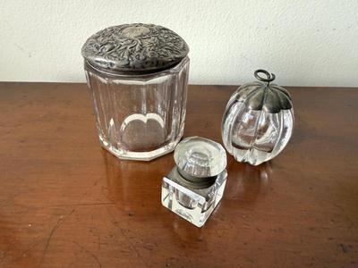 Trio Of Antique Vanity Top Items One With Sterling 
