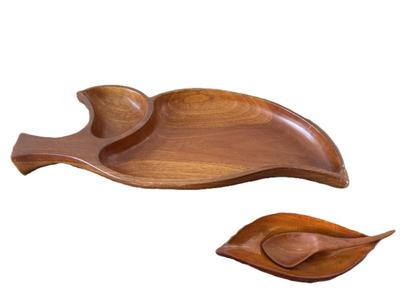 Vintage Hawaiian Tropical Hardwood Chip-and-Dip Server With Bowl & Spoon 