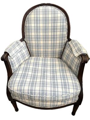 French Fauteuil Style Armchair In Blue & White Upholstery 