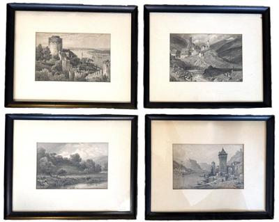 Set Of Four Antique Engravings "Picturesque Europe" - Fort & Castle Scenes Group 3 Of 3 