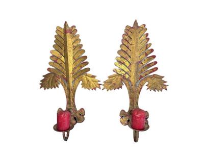 Vintage Gilt Tole Candle Sconces 