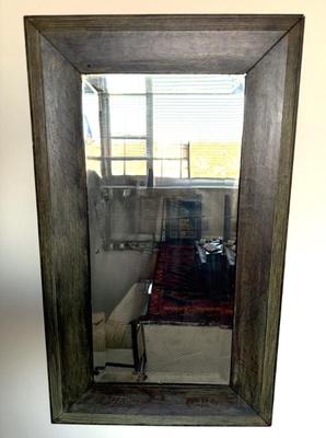 Antique Mirror With Greenwashed Wood Frame 