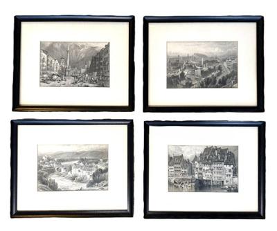 Set Of Four Antique Engravings After Birket Foster - Old World Villages Group 1 Of 3 