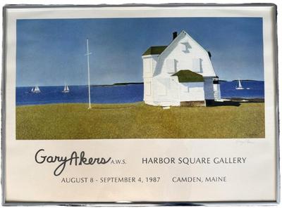 Gary Akers Signed Exhibition Poster Harbor Square Gallery 1987 Camden, ME 