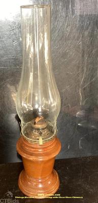 Vintage wooden base oil lamp with clear glass chimney rrtx ctbids.com