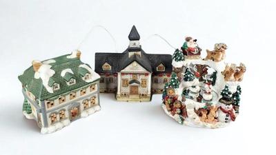 Light up chirstmas village buildings christmas music box