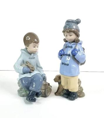 Nao by lladro traveling girl and boy with rabbit figurines