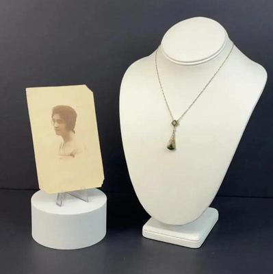 10k gold tourmaline pearl edwardian art deco lavaliere necklace