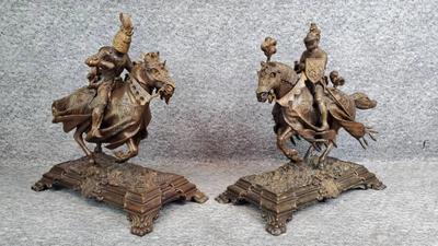 Jousting knights on horseback sculptures 2)