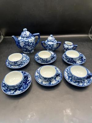Victoria Ware Ironstone Flow Blue Floral Chintz Tea Set