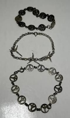 Childrens Size Angels & Peace Sign Silver Bracelets