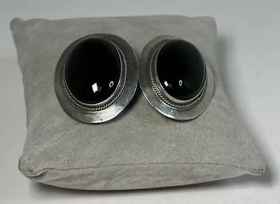 Navajo sterling silver and black onyx clip-on earrings