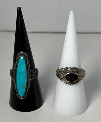 Onyx & Turquoise Native Style Silver Rings