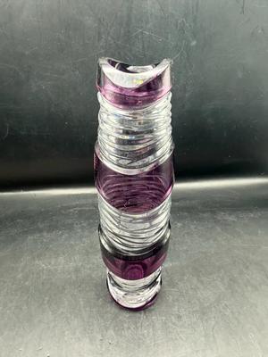 Signed Caesar Crystal Bohemiae “Poem” Amethyst Cut Crystal Medium Balista Vase