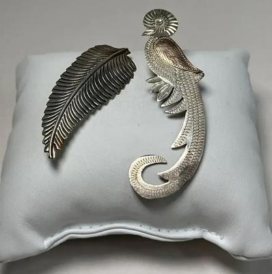 Quetzal 900 Silver & Sterling Leaf Brooches