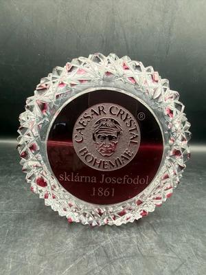 Signed Caesar Crystal Bohemiae Ruby Cut Crystal Advertising Display Disk #2