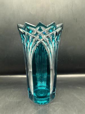 Signed Caesar Crystal Bohemiae “Gothic” Large Canister Vase