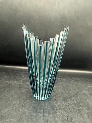 Signed Caesar Crystal Bohemiae “Mikado” Azure Cut Crystal Vase