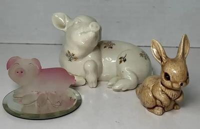 Lenox & Hand Made Pigs & Bunny Figurines 