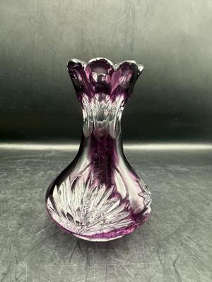 Signed Caesar Crystal Bohemiae “Fox” Amethyst Cut Crystal Petite Posey Vase #2