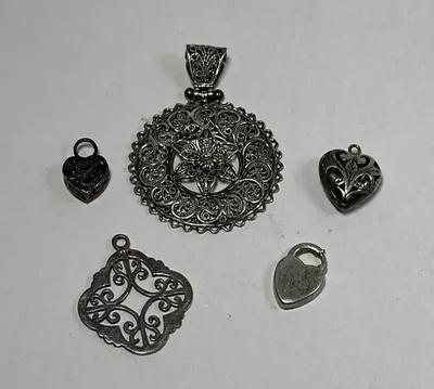 Filigree & Heart Silver Pendants