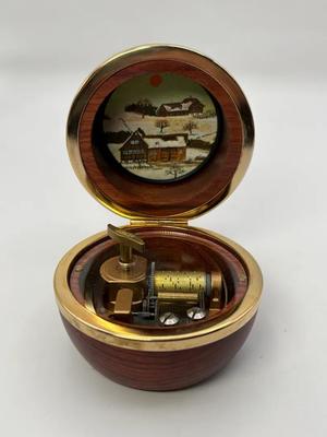 Vintage Reuge Musical Wood Sphere Hinge Box