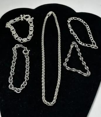 Chain Link Silver Bracelets & Necklace