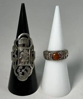 Elephant & Panel Scene Silver Rings 