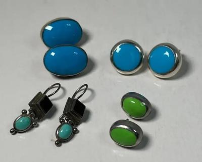 Gaspeite & Turquoise Silver Earrings