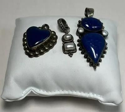 Lapis & Pearl Silver Pendants