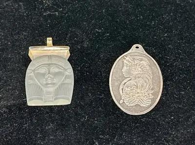 Lady Fortuna Silver & Egyptian Goddess Frosted Glass Pendants
