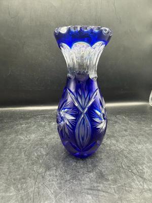 Vintage Bohemia Cobalt Blue Lead Crystal Vase
