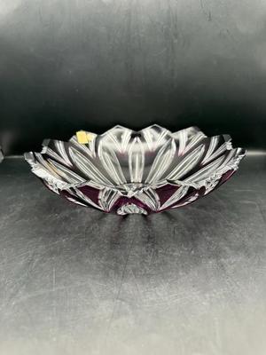 Signed Bohemian Czech Crystal “Lotus” Bowl 