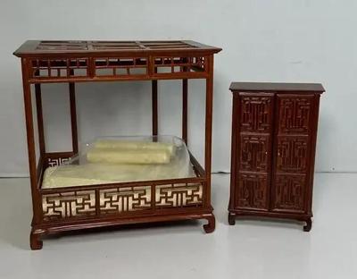 Traditional Chinese Canopy Bed & Armoire Doll Furniture 