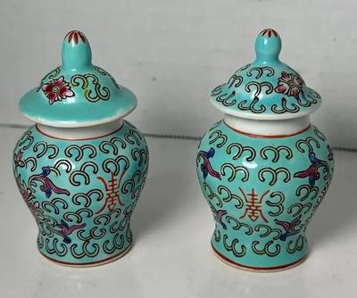 Famille Rose Blue/Aqua Miniature Ginger Jars
