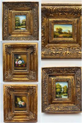 Mini Original Landscape & Floral Paintings in Ornate Baroque Gold Frames