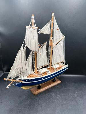Vintage Wooden Model Sailing Ship Schooner 