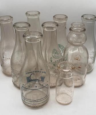 9 Antique Dairy Bottles 