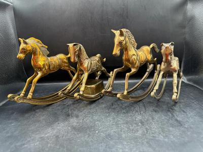 Vintage Solid Brass Rocking Horse Figurines