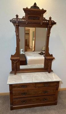 American Eastlake Walnut Victorian Dresser With Mirror
