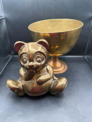 Vintage Brass Panda Bear Figurine & Chalice 