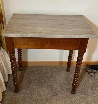 Marble Top Spindle Leg Side Table 