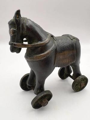 Brass Indian “Temple Toy” Horse on Wheels