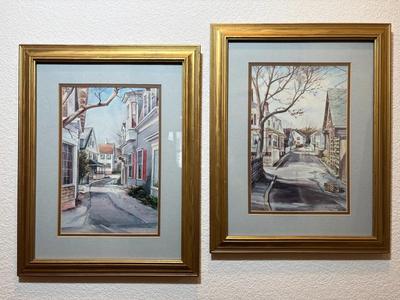 Robert Brooks Pair of Watercolor Prints “Colonial Village Street”
